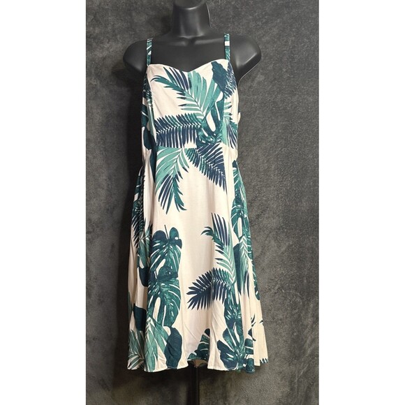 Old Navy tropical leaf pink spaghetti strap sundress size M - Picture 2 of 10